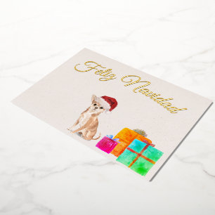 Feliz Navidad Christmas Gold Chihuahua Dog Foil Holiday Card