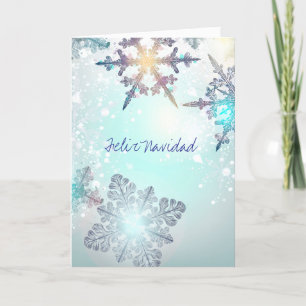 Feliz Navidad Christmas HolidayBlue Snowflake  Letterpress Thank You Card