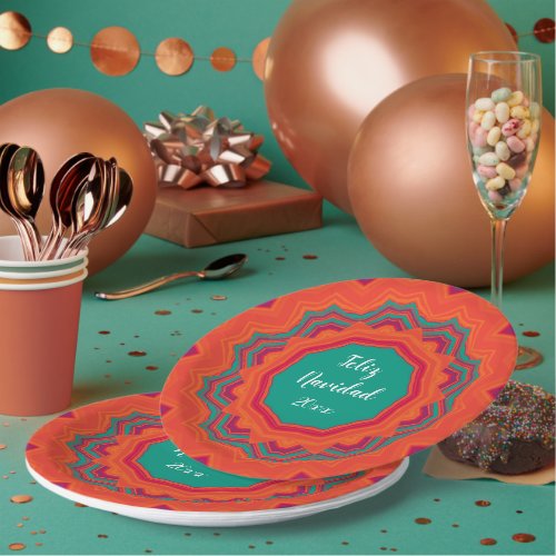 Feliz Navidad Christmas Orange Paper Plates