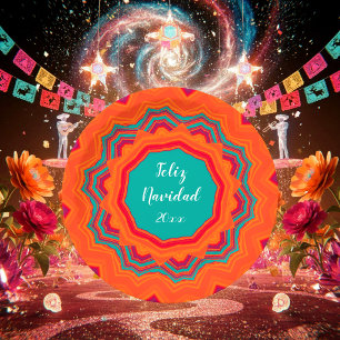 Feliz Navidad Christmas Orange Paper Plates
