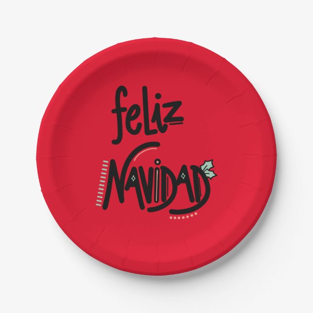 Feliz Navidad Christmas Party Dinner  Paper Plates (Front)