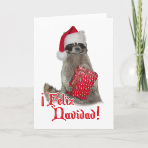Feliz Navidad - Christmas Raccoon Bandit Holiday Card