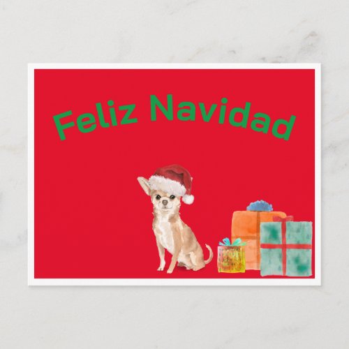 Feliz Navidad Christmas Red Chihuahua Dog  Postcard