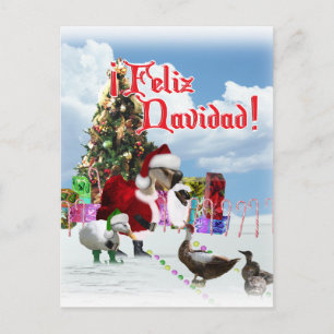 Feliz Navidad - Christmas Santa Goose w/Ducks Holiday Postcard