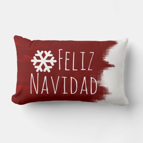 Feliz Navidad Christmas Snowflake Red Paint Stroke Lumbar Pillow
