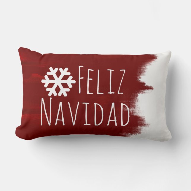 Feliz Navidad Christmas Snowflake Red Paint Stroke Lumbar Pillow (Front)