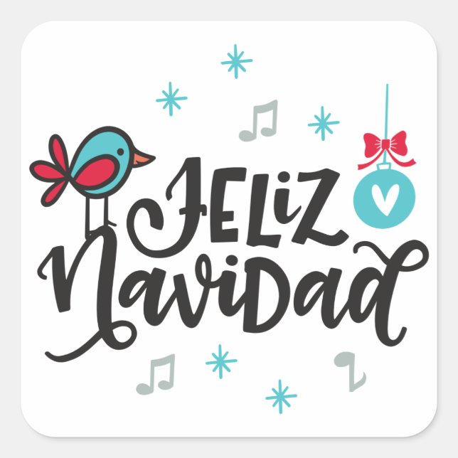 Feliz Navidad, Christmas Square Sticker (Front)