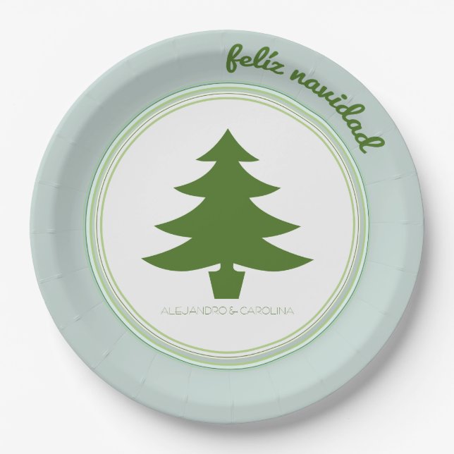 Feliz Navidad: Christmas Tree: Personalized Paper Plates (Front)