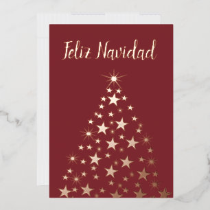 Feliz Navidad Christmas Tree Stars Rose Gold    Foil Holiday Card