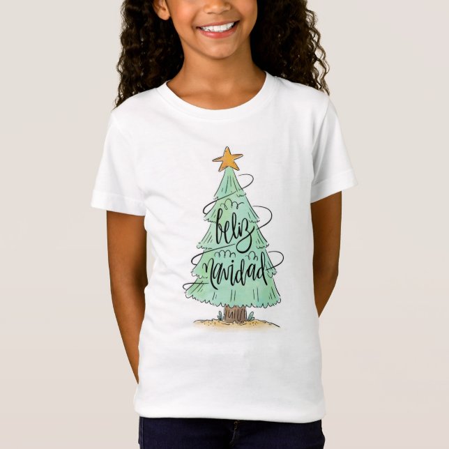 Feliz Navidad Christmas Tree T-Shirt (Front)