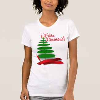 Feliz Navidad - Christmas Tree with Red Ribbon T-Shirt