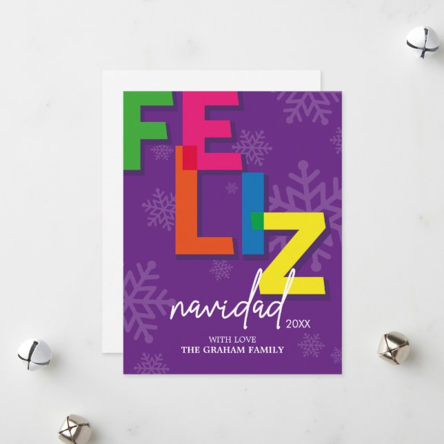 Feliz Navidad colorful christmas Holiday Card (Front/Back In Situ)