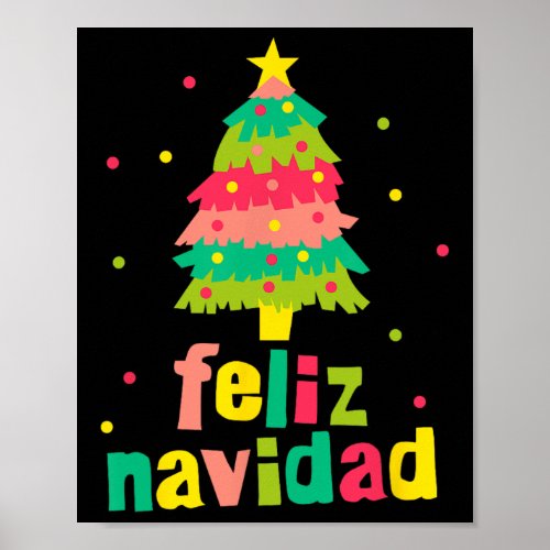 Feliz Navidad Colorful Xmas Tree Spanish Christmas Poster