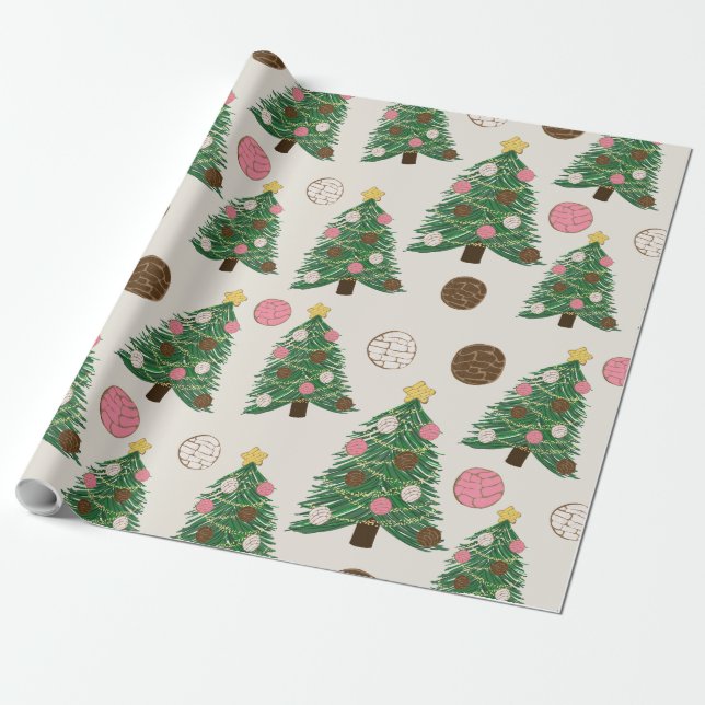 Feliz Navidad | Concha Christmas Tree Wrapping Paper (Unrolled)