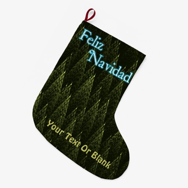 Feliz Navidad - Conifers Large Christmas Stocking (Front (Hanging))