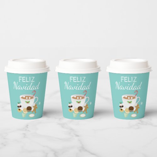 Feliz Navidad Cookies and Hot Chocolate Holiday  Paper Cups