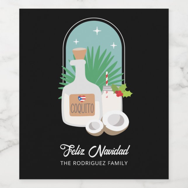 Feliz Navidad Coquito Food and Beverage Label Set (Single Label)