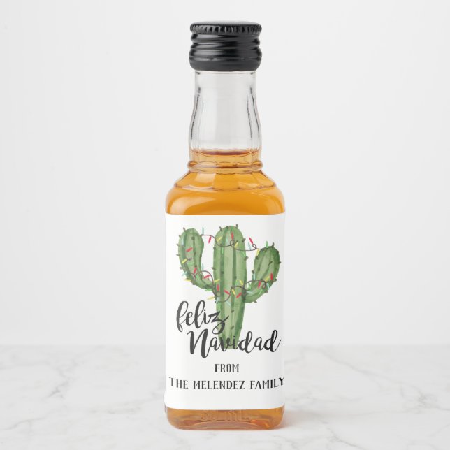 Feliz Navidad Custom Christmas Mini Liquor Liquor Bottle Label (Front)