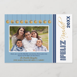 Feliz Navidad Custom Family Holiday Card (blue)