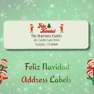 Feliz Navidad Cute Festive Elves Return Address Label