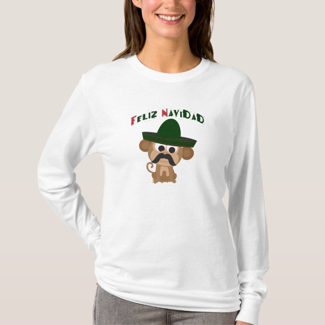 Feliz Navidad! Cute monkey T-Shirt (Front)