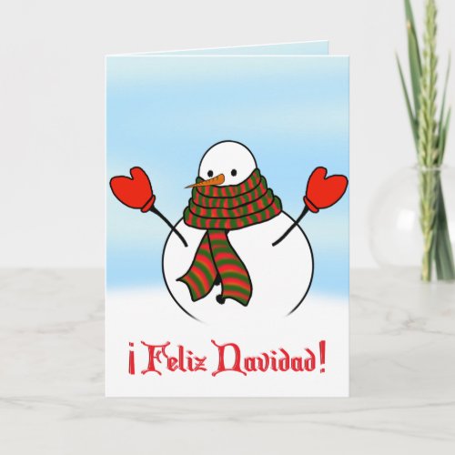 Feliz Navidad _ Cute Snowman With Extra Long Scarf Holiday Card