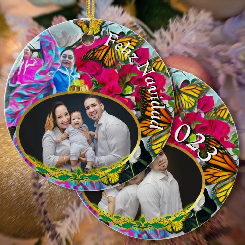 Feliz Navidad Dancing Butterflies PV01 Ceramic Ornament