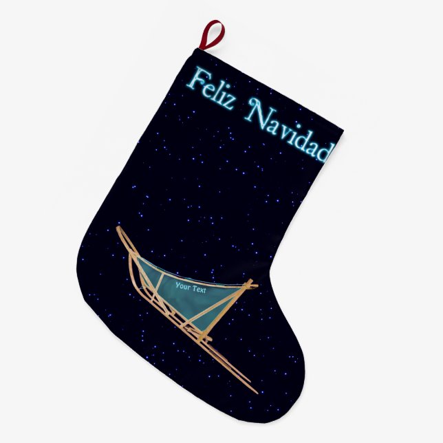 Feliz Navidad - Dog Sled Large Christmas Stocking (Front (Hanging))