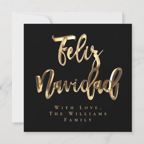 Feliz Navidad Elegant Black and Gold Script Chic Holiday Card