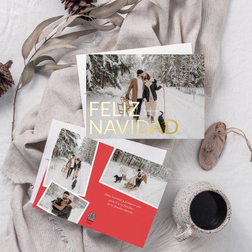 Feliz Navidad Elegant Minimalist Photo Foil Holiday Card