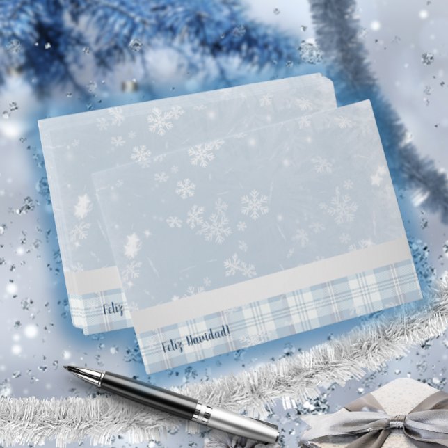 Feliz Navidad Elegante Azul Flat Holiday Card Envelope (Creator Uploaded)