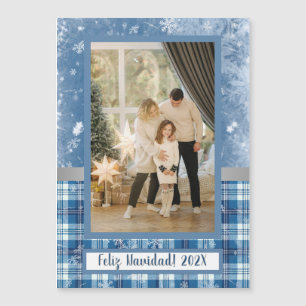 Feliz Navidad Elegante Azul Tarjeta de Iman