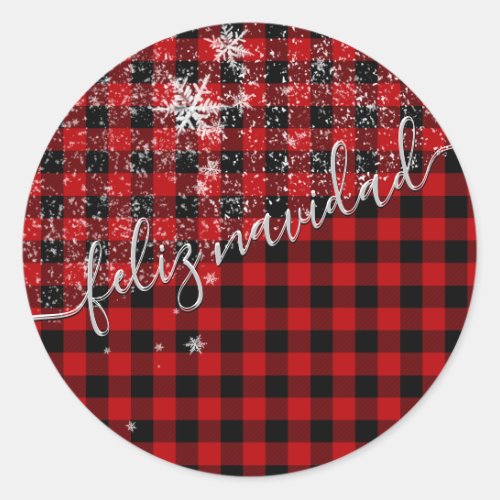 Feliz Navidad En Escritura Manuscrita Nevando Classic Round Sticker