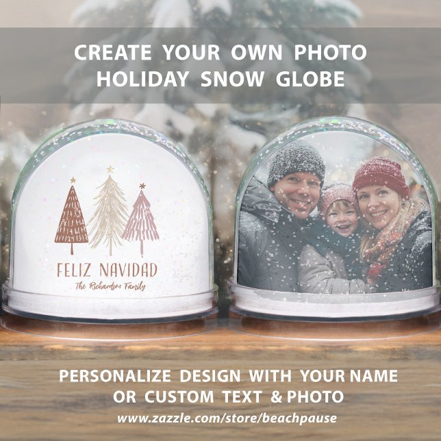 Feliz Navidad Family Photo Name Holiday Snow Globe (Feliz Navidad Family Photo Name Holiday Snow Globes. Customize front and back.)