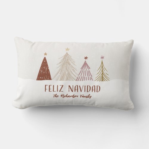 Feliz Navidad Festive Christmas Holiday Trees  Lumbar Pillow