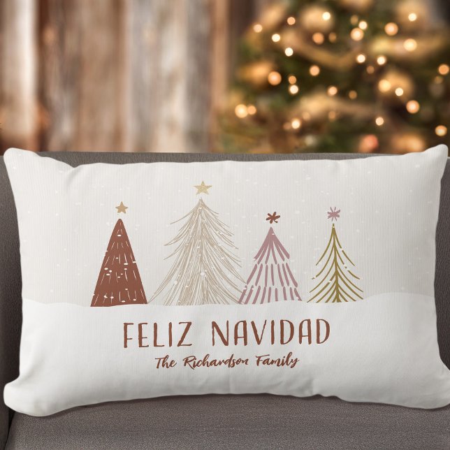 Feliz Navidad Festive Christmas Holiday Trees  Lumbar Pillow (Creator Uploaded)