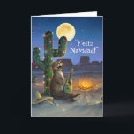 Feliz Navidad Festive Funny Cat Christmas Holiday Card<br><div class="desc">Create your own personalized festive, funny cat Christmas cards on a fun DIY template this holiday season... The unique illustration painted by Raphaela Wilson depicts a brown and black Bengal cat playing a Spanish guitar next to a cactus with colorful green, white and red Christmas lights. The beautiful desert night...</div>