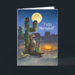 Feliz Navidad Festive Funny Cat Christmas Holiday Card<br><div class="desc">Create your own personalized festive, funny cat Christmas cards on a fun DIY template this holiday season... The unique illustration painted by Raphaela Wilson depicts a brown and black Bengal cat playing a Spanish guitar next to a cactus with colorful green, white and red Christmas lights. The beautiful desert night...</div>