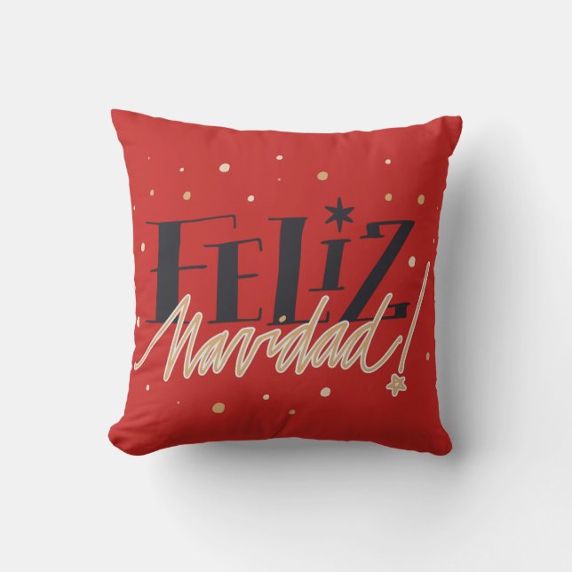Feliz Navidad Festive Holiday Throw Pillow (Front)