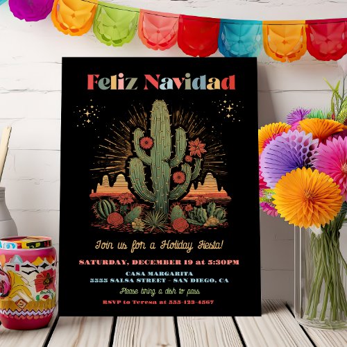 Feliz navidad Fiesta Cactus Desert Evening Invitation