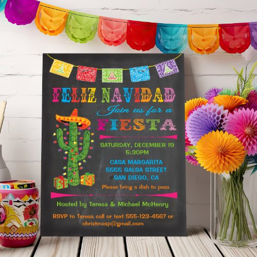 Feliz navidad Fiesta Cactus on Chalkboard Invitation