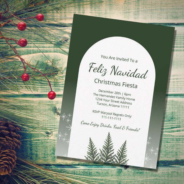 Feliz Navidad Fiesta Christmas Evergreen Trees  Invitation (Creator Uploaded)