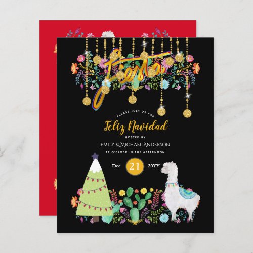 Feliz Navidad Fiesta Invitation Folk Flower BUDGET