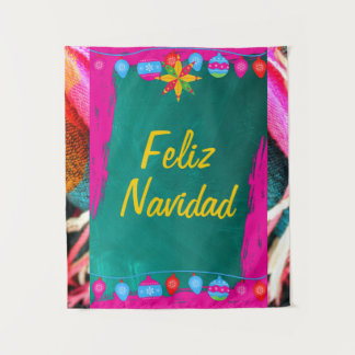 Feliz Navidad Fiesta On Pink & Green Tapestry