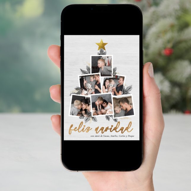 Feliz Navidad | Fotos forma del árbol de Navidad Holiday Card (Front Digital)