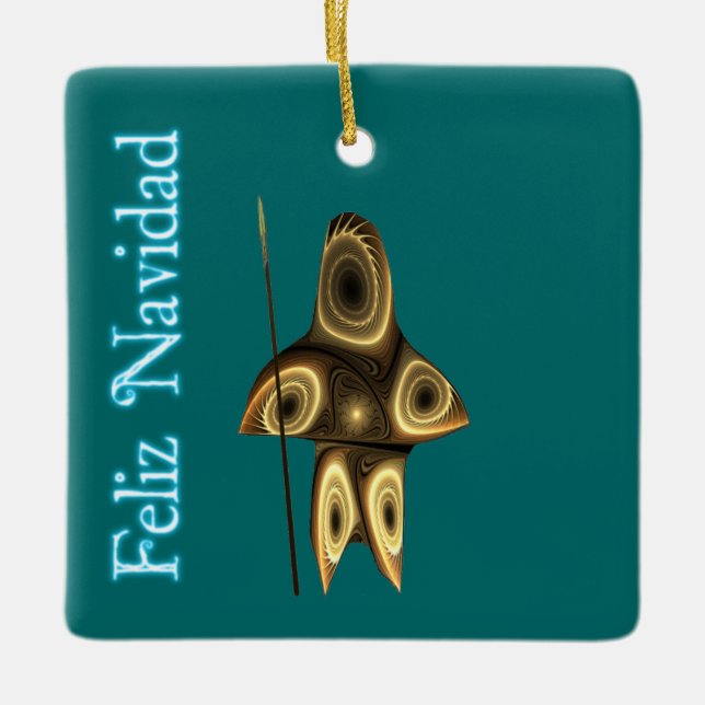 Feliz Navidad - Fractal Inuit Hunter Ceramic Ornament (Front)