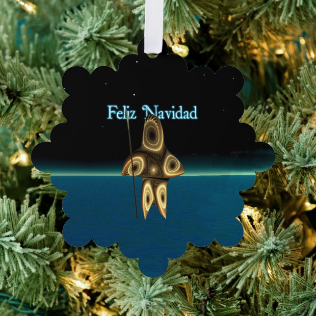 Feliz Navidad - Fractal Inuit Hunter Ornament Card (Insitu (Tree))