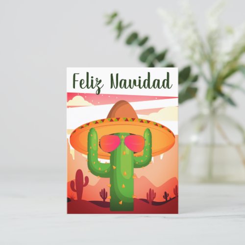 Feliz Navidad Funny Saguaro Cactus With Sombrero Postcard
