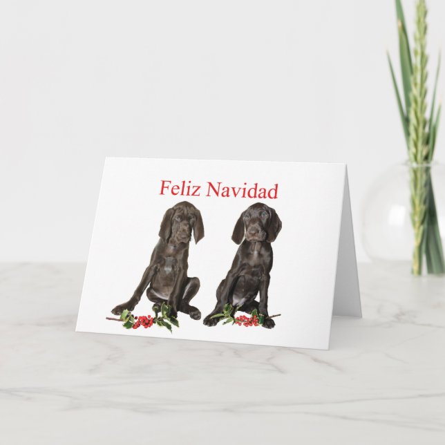 Feliz Navidad German shorthaired Puppies Holiday Card (Front)