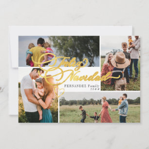 Feliz Navidad Gold Christmas Four Photo Collage Holiday Card